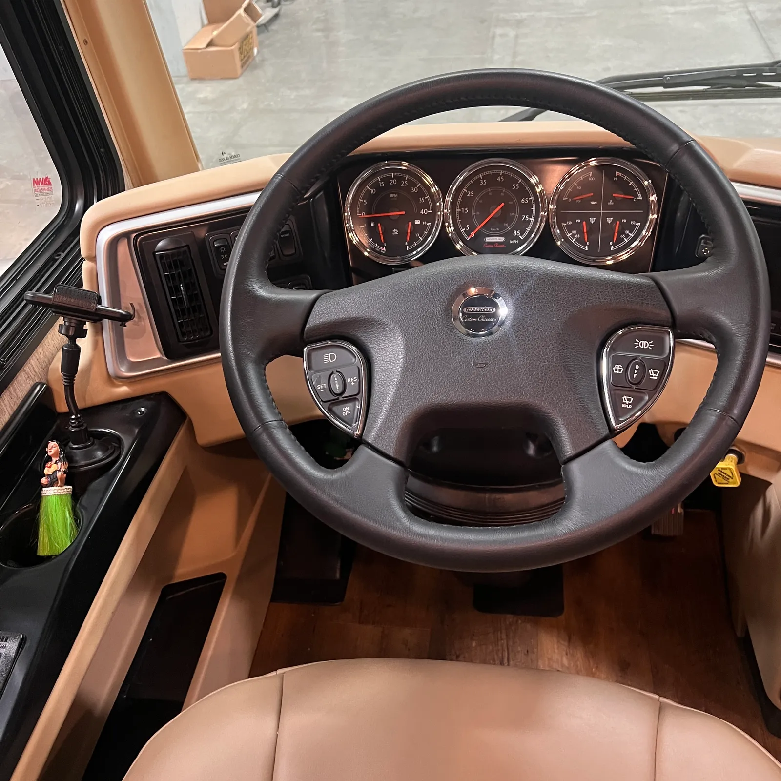 2019 Newmar Ventana 4045 Class A Diesel Pusher motorhome, driver's seat and steering wheel with instrument cluster and controls